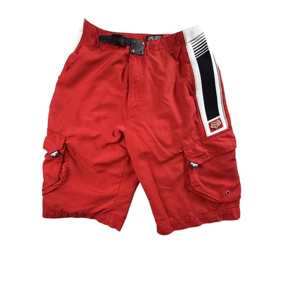 Fox Racing Shorts Mens 32 Red Cargo Mountain Bike BMX Cycling Adjustable Pockets - Picture 1 of 16